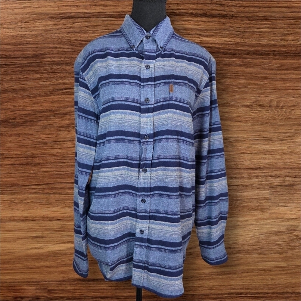 Chaps Blue Striped Flannel Men's Shirt Size Med